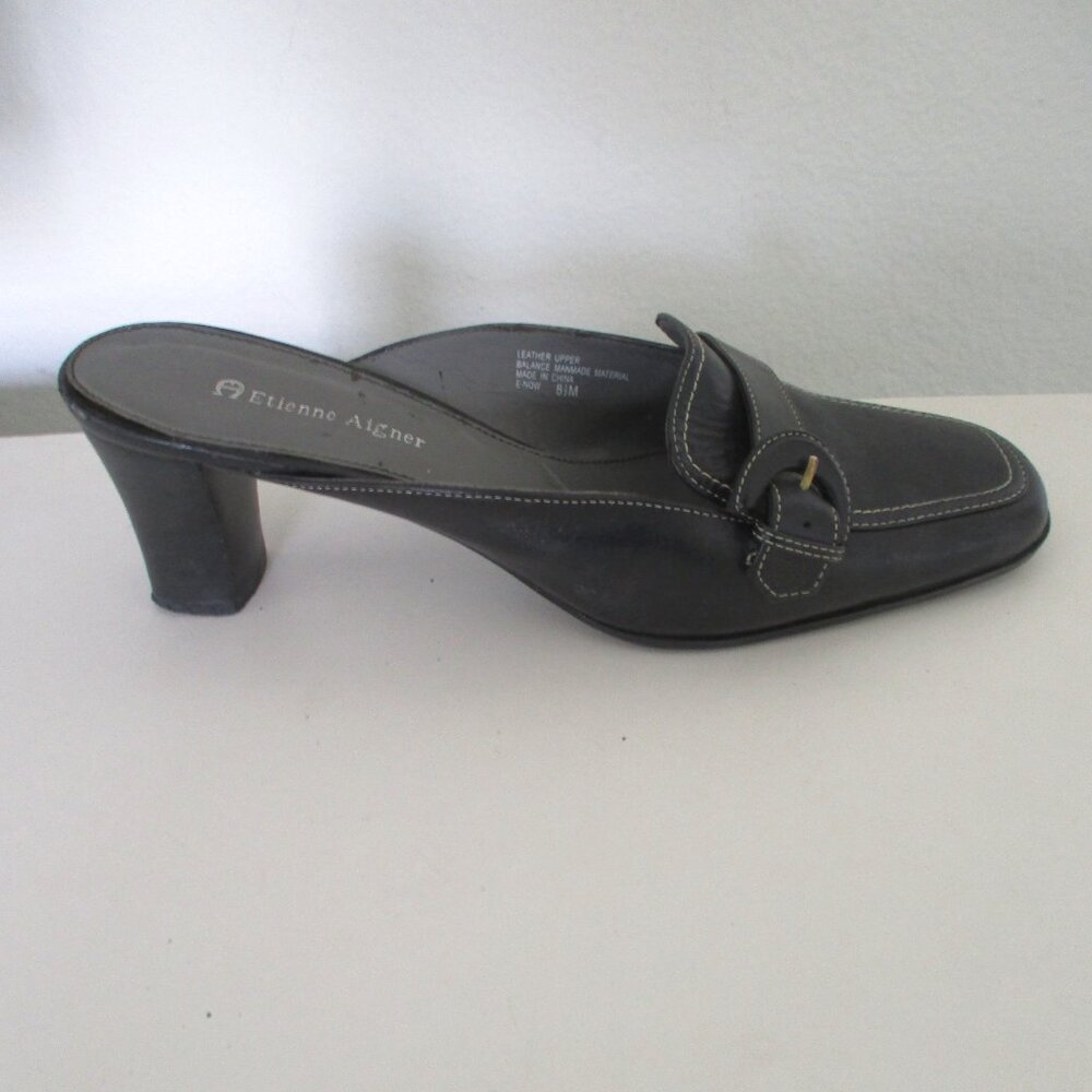 Etienne Aigner Womens Black Leather Slide w/2.5" Heel - Size 8.5M - Picture 4 of 8